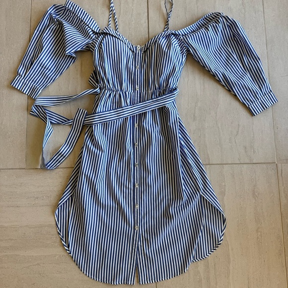 Bardot Paloma Stripe Midi Dress Cold Shoulder Size 6 - Picture 5 of 10